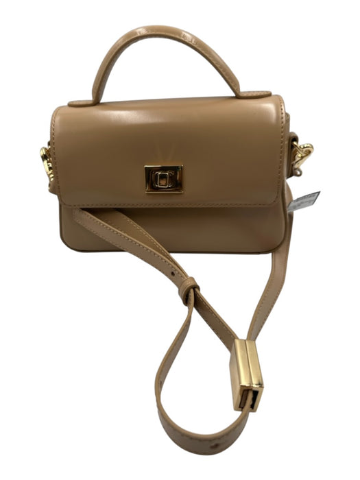 J Crew Light Brown & Gold Patent Leather Top Handle Turn Lock Bag Light Brown & Gold / XS