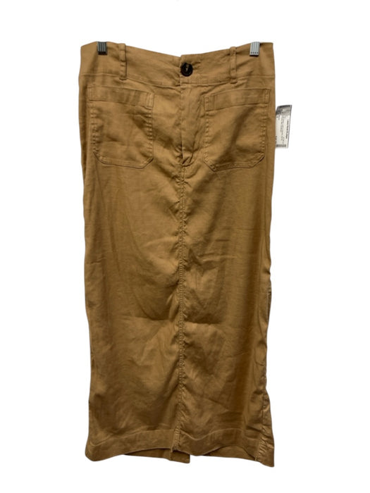 Maeve Size S Light Brown Linen & Viscose Zip Fly Pockets Midi Skirt Light Brown / S