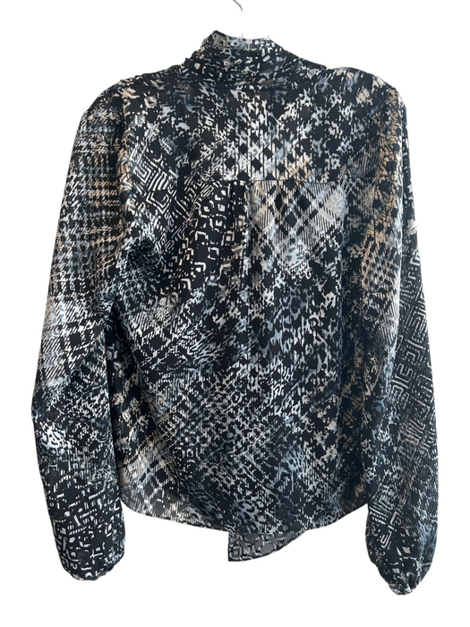 Ramy Brook Size S Black & White Viscose & Polyester Long Sleeve Neck Tie Top Black & White / S
