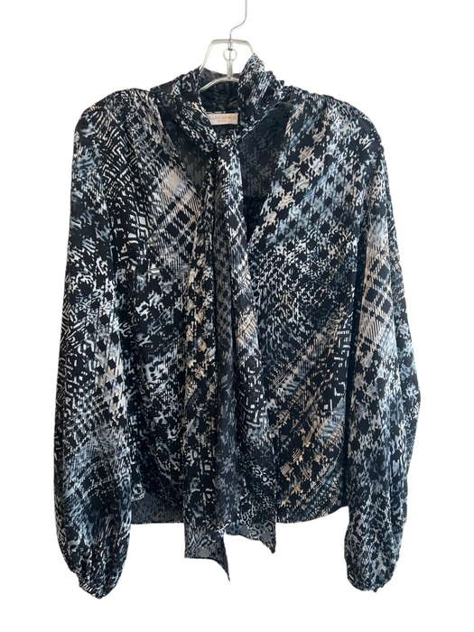 Ramy Brook Size S Black & White Viscose & Polyester Long Sleeve Neck Tie Top Black & White / S