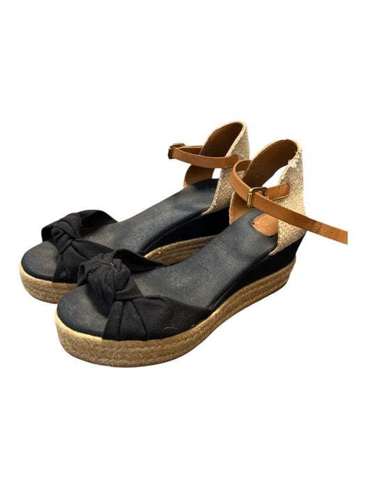 Tory Burch Shoe Size 8.5 Black & Tan Canvas Ankle Strap Wedge Open Toe Shoes Black & Tan / 8.5