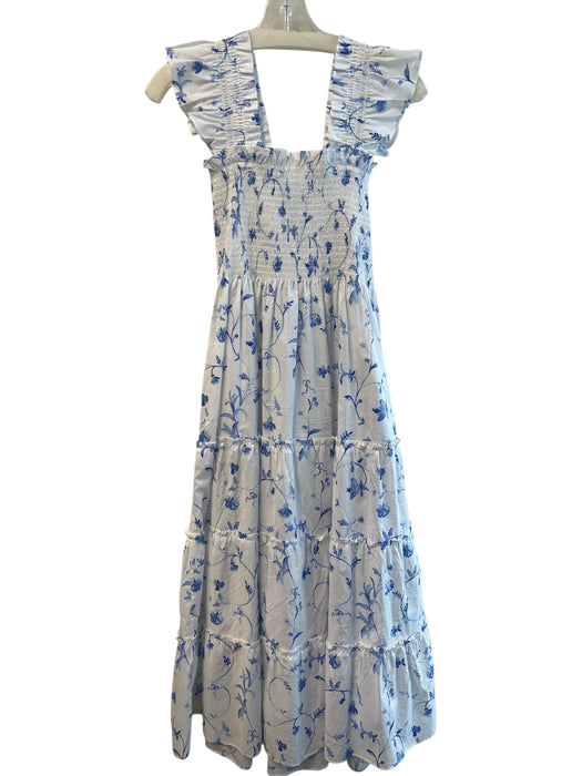 Hill House Size S Blue & White Cotton Skeletal Floral Print Square Neck Dress Blue & White / S