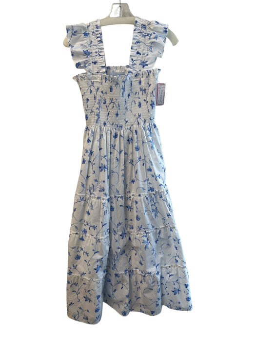 Hill House Size S Blue & White Cotton Skeletal Floral Print Square Neck Dress Blue & White / S