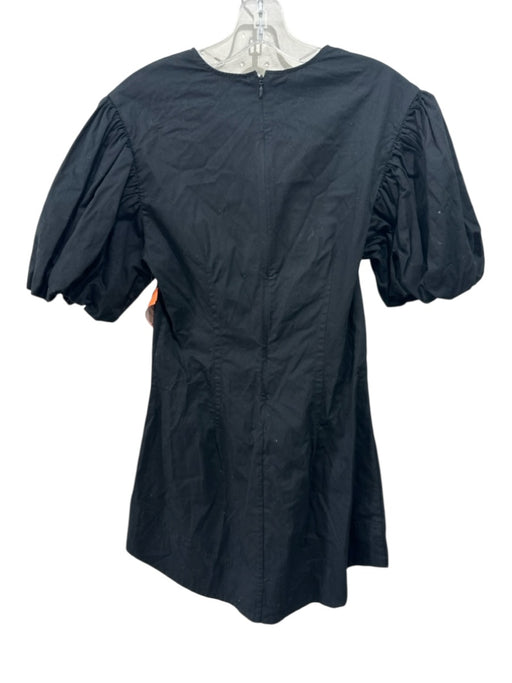 Shug! Size S Black Cotton Short Puff Sleeve Darted Back Zip Dress Black / S