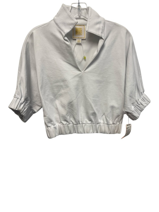 Emily McCarthy Size XS White Rayon & Nylon Short Puff Sleeve Elastic Waist Top White / XS