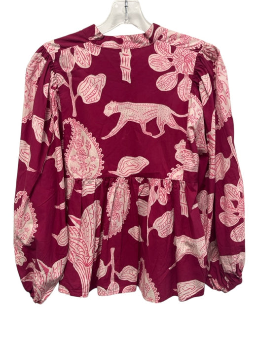 Oliphant Size XS Magenta Pink & White Cotton Long puff sleeve Abstract Print Top Magenta Pink & White / XS