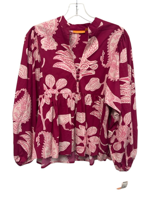Oliphant Size XS Magenta Pink & White Cotton Long puff sleeve Abstract Print Top Magenta Pink & White / XS