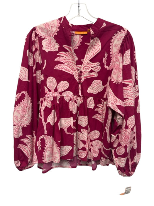 Oliphant Size XS Magenta Pink & White Cotton Long puff sleeve Abstract Print Top Magenta Pink & White / XS