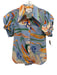 De Loreta Size XS Blue, Orange, Green Cotton Short Puff Sleeve Buttons Top Blue, Orange, Green / XS