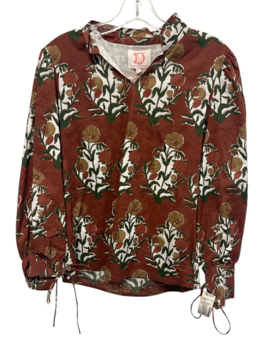 Victoria Dunn Size XS Brown, Green, White & Gray Cotton Long puff sleeve Top Brown, Green, White & Gray / XS