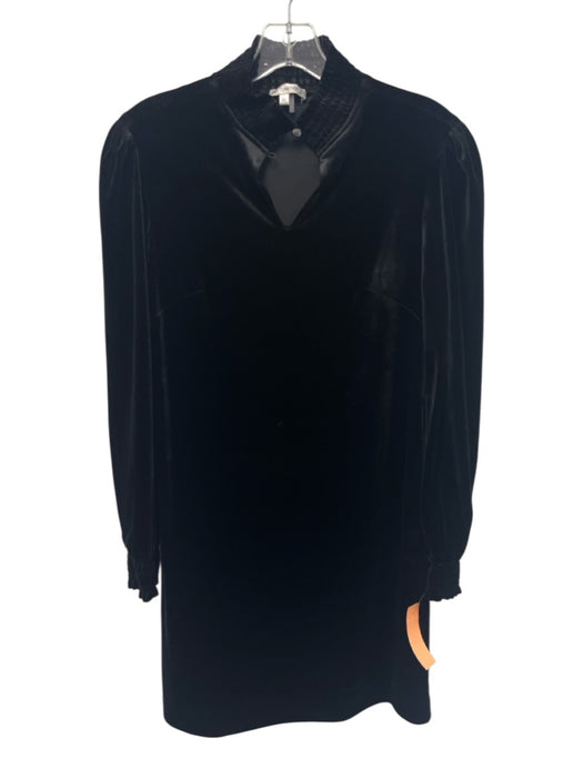 Tyler Boe Size XS Black Polyester Velvet Long Puff Sleeve Mock Neck Midi Dress Black / XS