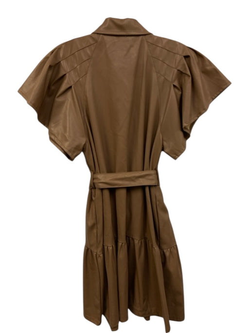 Entro Size S Light Brown Polyurethane & Polyester Pleather Short Sleeve Dress Light Brown / S