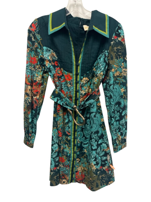 Anna Cate Size XS Green, Blue, Red Cotton Long Sleeve Abstract Print Dress Green, Blue, Red / XS