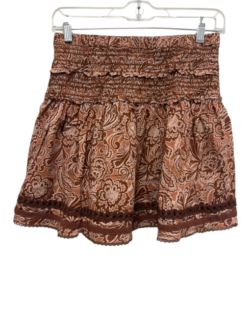 Cartolina Size XS Brown & White Cotton & Spandex Smocked Waistband Mini Skirt Brown & White / XS