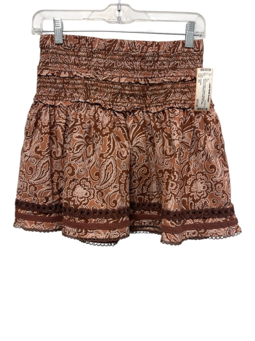Cartolina Size XS Brown & White Cotton & Spandex Smocked Waistband Mini Skirt Brown & White / XS