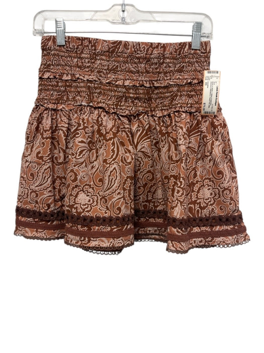 Cartolina Size XS Brown & White Cotton & Spandex Smocked Waistband Mini Skirt Brown & White / XS