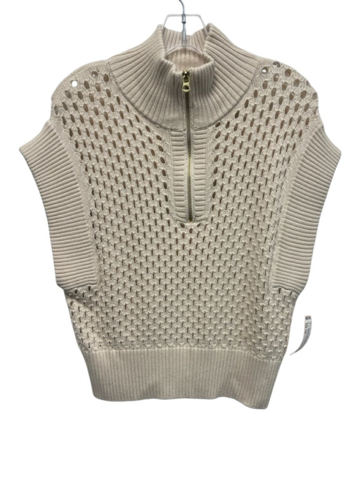 Varley Size XS Cream Cotton Sleeveless Loose Knit Side Zip Sweater Cream / XS