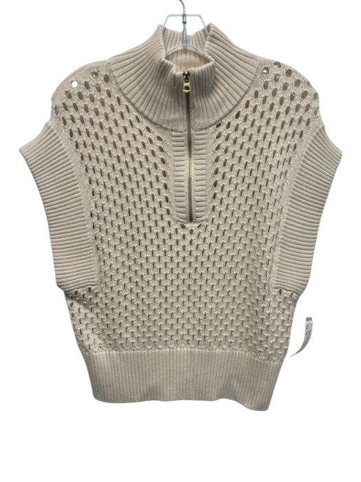Varley Size XS Cream Cotton Sleeveless Loose Knit Side Zip Sweater Cream / XS