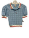 Maeve Size XXS Blue, White, Red Polyester Short Puff Sleeve Cut Out Collar Top Blue, White, Red / XXS