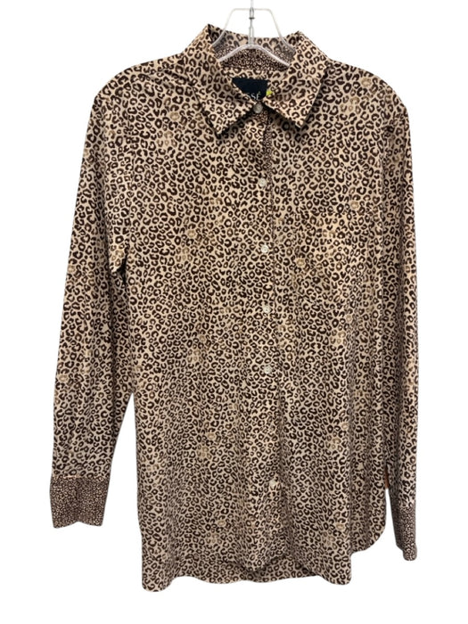 Lysse Size S Brown & Pink Nylon & Elastane Long Sleeve Animal Print Buttons Top Brown & Pink / S