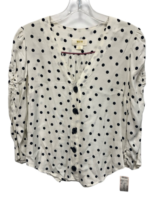 Maeve Size XS White & Black Viscose 1/2 Sleeve Polka Dot Buttons Top White & Black / XS