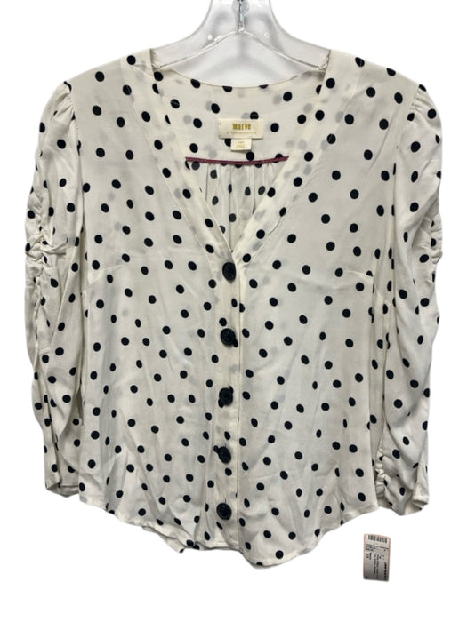 Maeve Size XS White & Black Viscose 1/2 Sleeve Polka Dot Buttons Top White & Black / XS