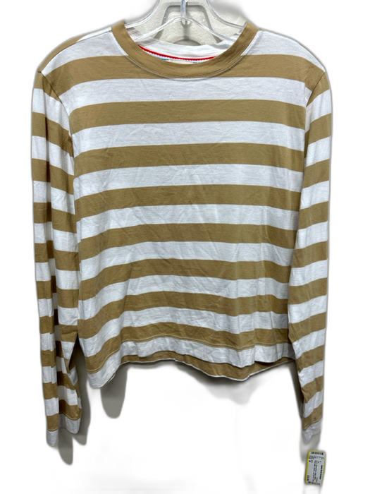 AYR Size M Beige & White Pima Cotton Striped Long Sleeve T Shirt Top Beige & White / M