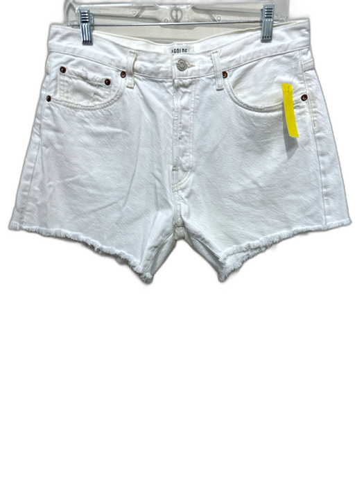 Agolde Size 29 White Cotton Denim High Waist Button Fly Cutoff Shorts White / 29