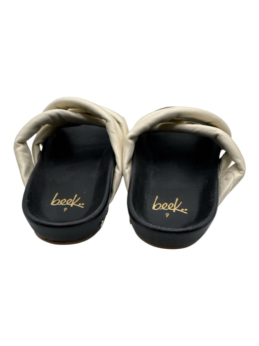 Beek Shoe Size 9 Cream White & Black Leather Upper Criss Cross Slide Sandals Cream White & Black / 9
