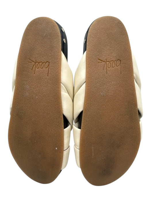 Beek Shoe Size 9 Cream White & Black Leather Upper Criss Cross Slide Sandals Cream White & Black / 9