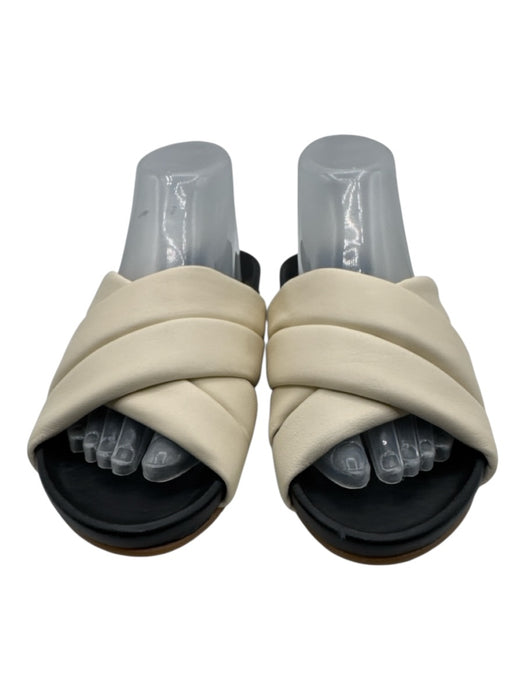Beek Shoe Size 9 Cream White & Black Leather Upper Criss Cross Slide Sandals Cream White & Black / 9