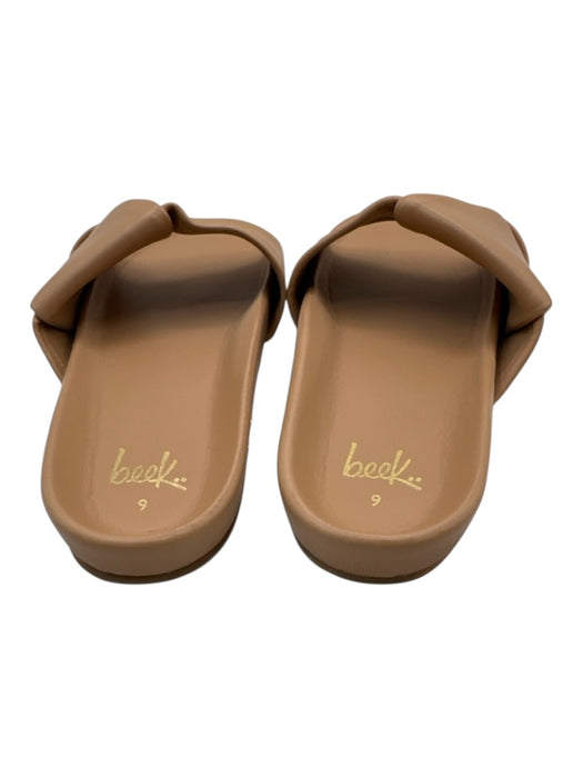 Beek Shoe Size 9 Tan Beige Leather Upper Twist Detail Slide Flat Mule Sandals Tan Beige / 9