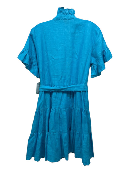 Mille Resort & Travel Size S Bright Blue Linen Ruffle Trim Half Button Dress Bright Blue / S