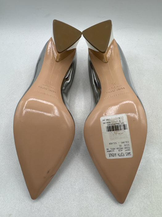 Nicholas Kirkwood Shoe Size 35 Silver Patent Leather Metallic Mid Heel Pumps