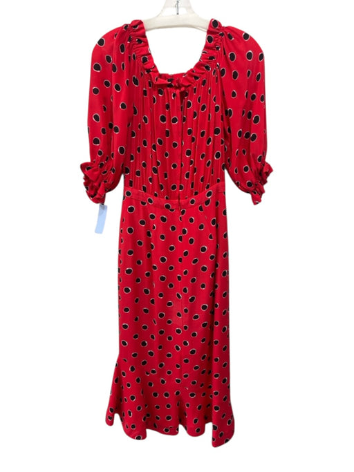 Saloni Size 2 Red, Black, White Silk Polka Dot elastic neckline Midi Dress Red, Black, White / 2