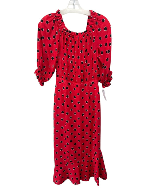 Saloni Size 2 Red, Black, White Silk Polka Dot elastic neckline Midi Dress Red, Black, White / 2
