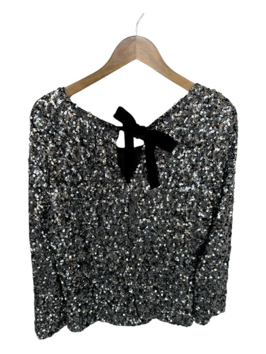 Olivia by Livro Size M Silver & Black Sequin Long Balloon Sleeve Back Tie Top Silver & Black / M