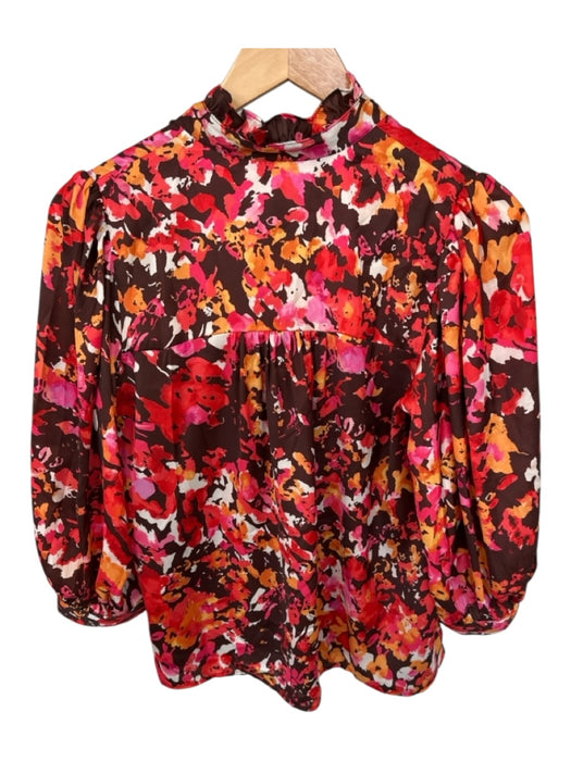 Willa Story Size XS Orange & Brown Polyester Long Balloon Sleeve Abstract Top Orange & Brown / XS
