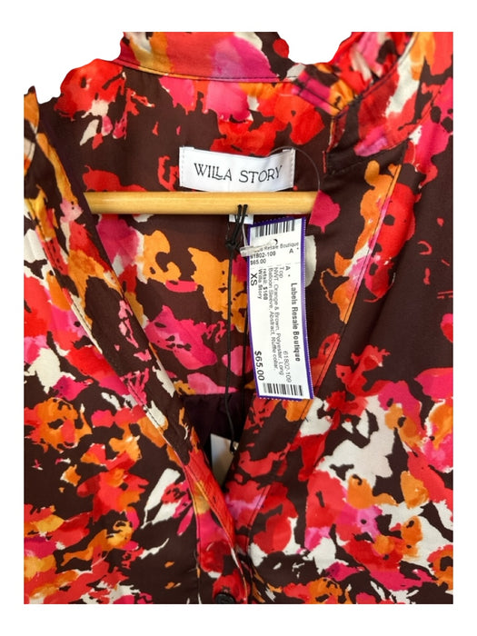 Willa Story Size XS Orange & Brown Polyester Long Balloon Sleeve Abstract Top Orange & Brown / XS