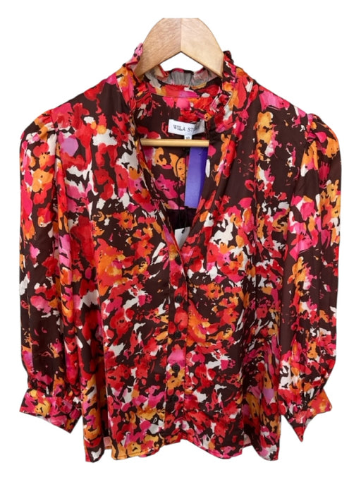 Willa Story Size XS Orange & Brown Polyester Long Balloon Sleeve Abstract Top Orange & Brown / XS