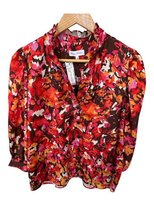 Willa Story Size S Orange & Brown Polyester Long Balloon Sleeve Abstract Top Orange & Brown / S