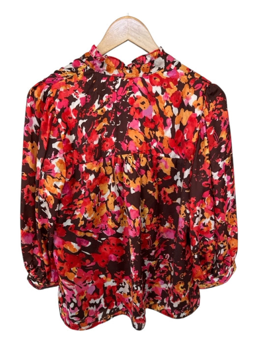 Willa Story Size M Orange & Brown Polyester Long Balloon Sleeve Abstract Top Orange & Brown / M
