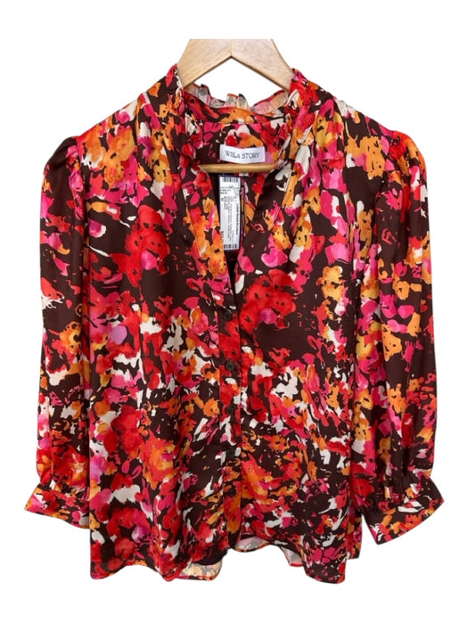 Willa Story Size M Orange & Brown Polyester Long Balloon Sleeve Abstract Top Orange & Brown / M