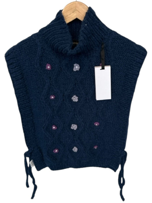 Veroalfie Size 2/M Navy & Purple Merino Wool Blend Knit Side Ties Vest Sweater Navy & Purple / 2/M