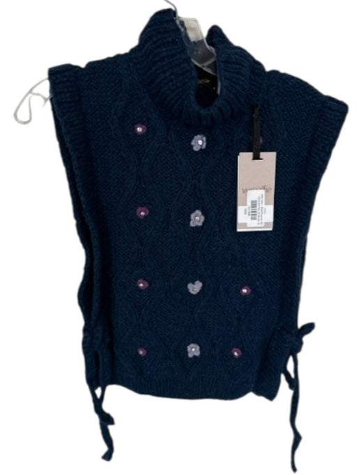 Veroalfie Size 1/S Navy & Purple Merino Wool Blend Knit Side Ties Vest Sweater Navy & Purple / 1/S