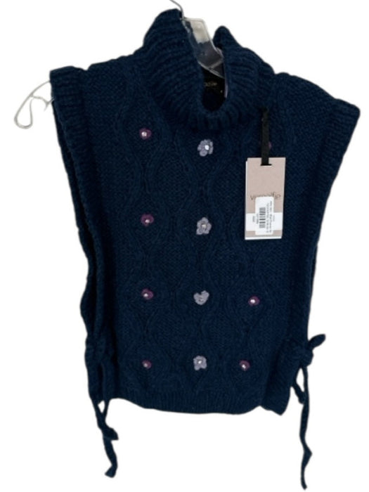 Veroalfie Size 1/S Navy & Purple Merino Wool Blend Knit Side Ties Vest Sweater Navy & Purple / 1/S
