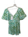 De Loreta Size M Green & Aqua Cotton Short Balloon Sleeve Checkered Dress Green & Aqua / M