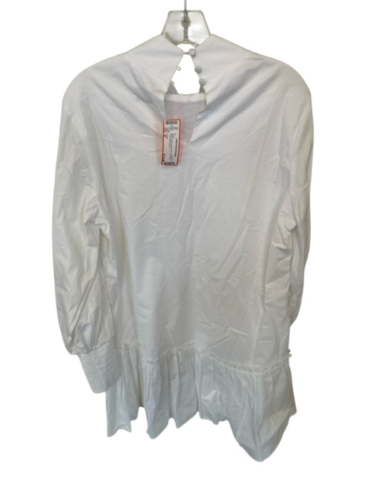 KLEID Size M White Cotton Mock Neck Long Sleeve Drop Waist Dress White / M