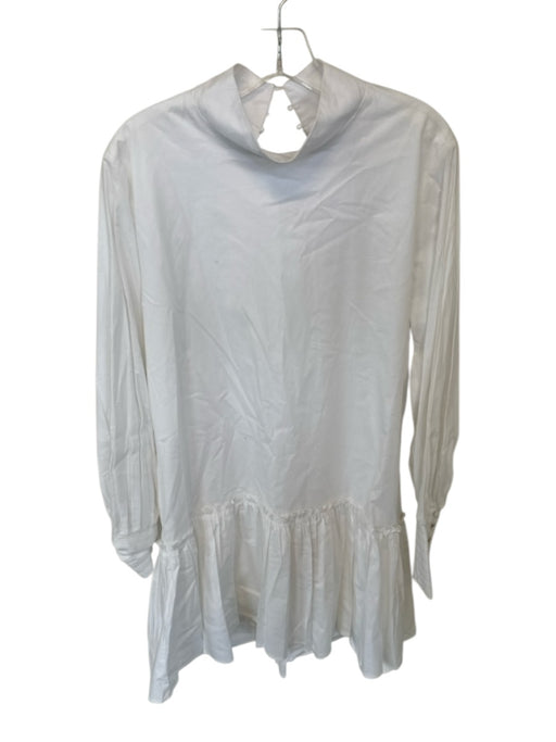 KLEID Size M White Cotton Mock Neck Long Sleeve Drop Waist Dress White / M