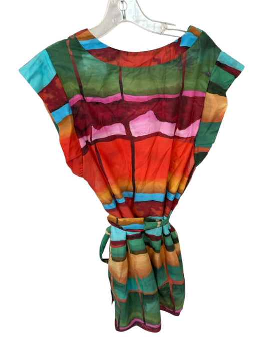 Willa Story Size L Multi Cotton Cap Sleeve Abstract V Neck Belted Dress Multi / L